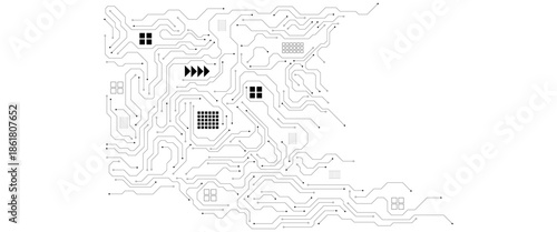 Gray circuit diagram on white background. High-tech circuit board connection system.Vector abstract technology on white background. By Chor muang abstract vector background