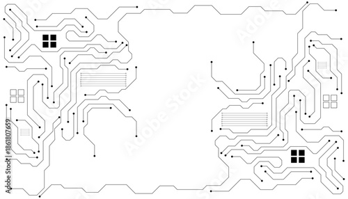 Vector abstract technology on white background., Gray circuit diagram on white background. Circuit board with various technology elements.