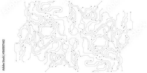 Vector abstract technology on white background., Gray circuit diagram on white background. Circuit board with various technology elements.