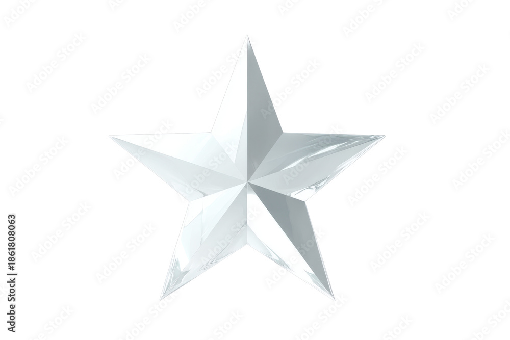 Fototapeta premium White five pointed star object with reflective surface on black background image, Png On White Background, Isolated on Transparent Background, Cut Out
