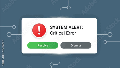 System Alert Critical Error Notification Display on Digital Screen with Circuit Board Background