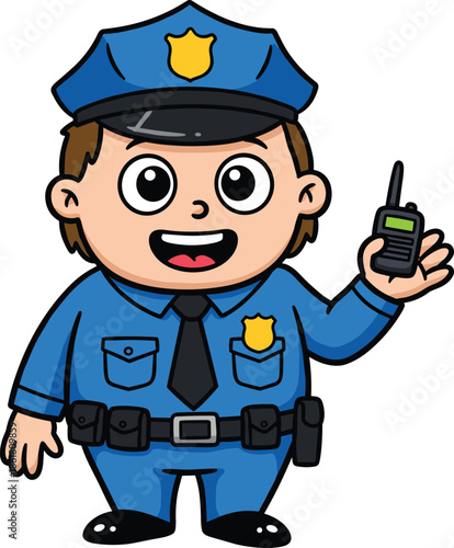 Cartoon police officer, friendly law enforcement character, children’s safety mascot illustration, cheerful cop artwork, educational design graphic, community helper figure