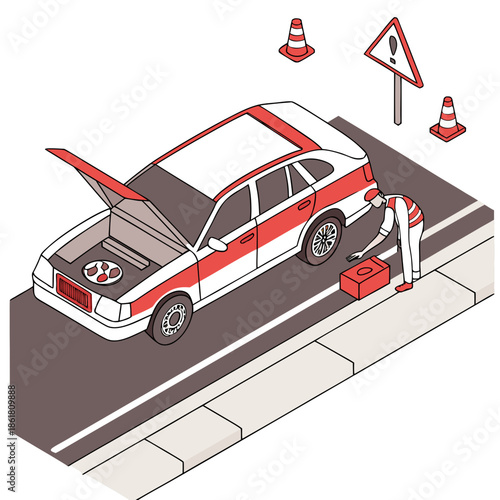 Person jump starting car on roadside