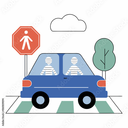 Family car at pedestrian crossing