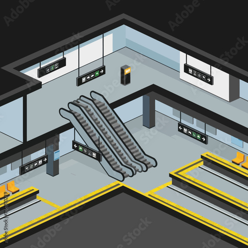 Isometric View of Modern Airport Terminal Building.