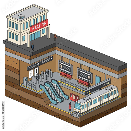 Isometric Train Station with Modern Architecture.