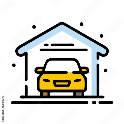 Yellow car in garage