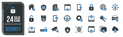 Security solid icons set