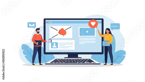 People interacting with a large computer screen displaying a webpage with a heart icon, referencing the concept 96406900-2d06-4a00-a7a2-1d413957be09