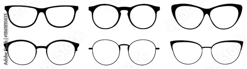 Selection of Eyeglasses and Glasses Icons in Various Frames and Styles