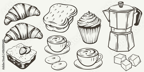 A delightful sketch of breakfast pastries coffee and sweet treats