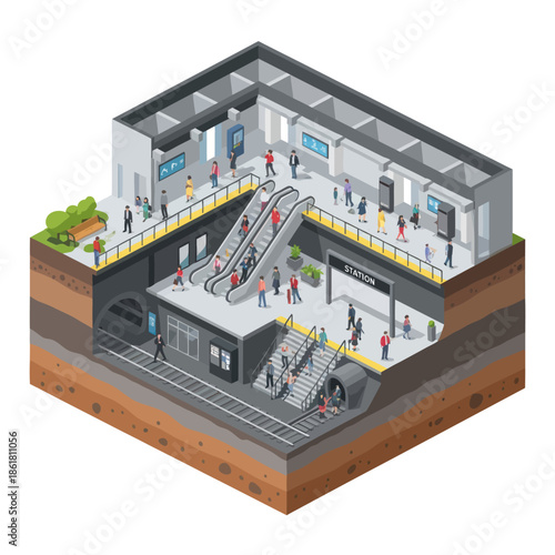 Isometric View of Modern Shopping Mall Interior.