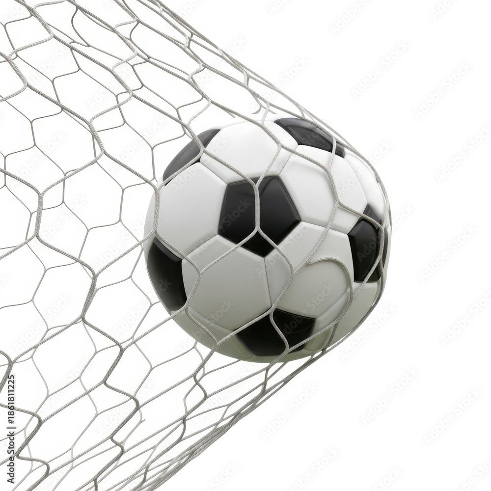 Naklejka premium Soccer ball in the goal net