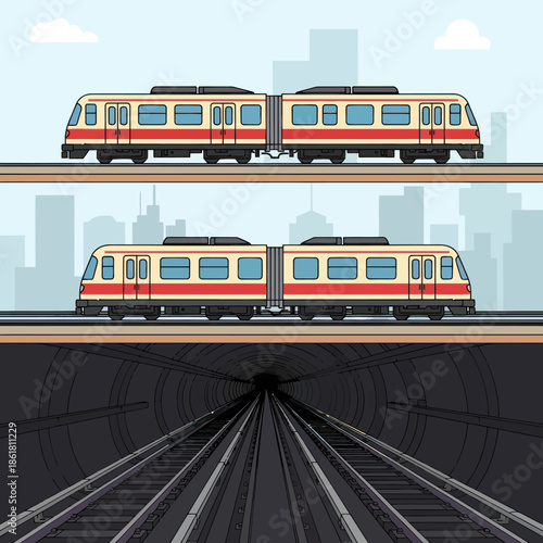 Subway Trains on Elevated Tracks.