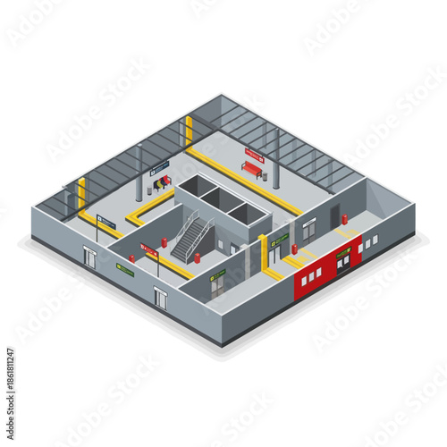Isometric 3D Rendering of Industrial Factory Floor.