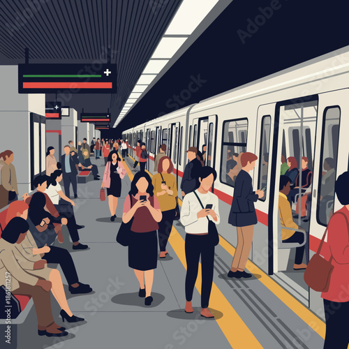 People Waiting for Train at Subway Station.