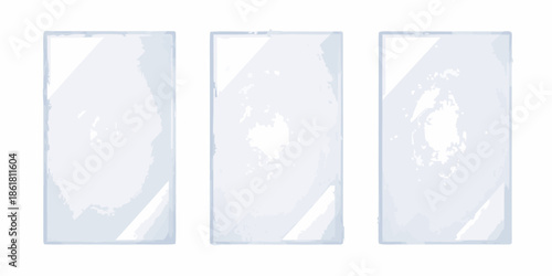 Three rectangular glass or plastic panels showing varying levels of distortion