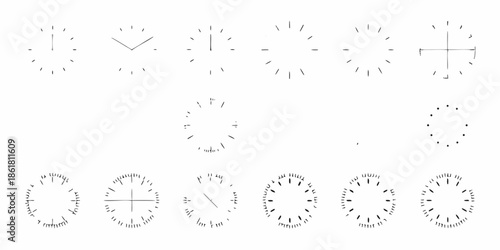 Collection of minimalist clock faces with varying styles and dot patterns