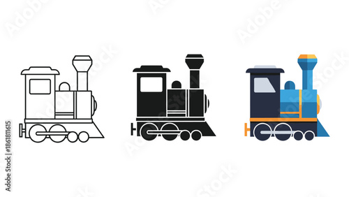Vintage train icons in various styles and colors