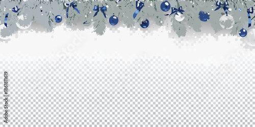 Festive blue and silver christmas ornaments and garland border design