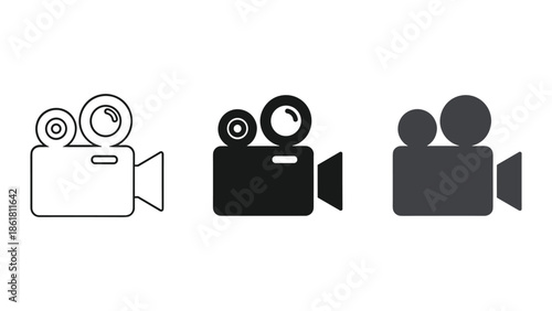 Different style video camera icons set