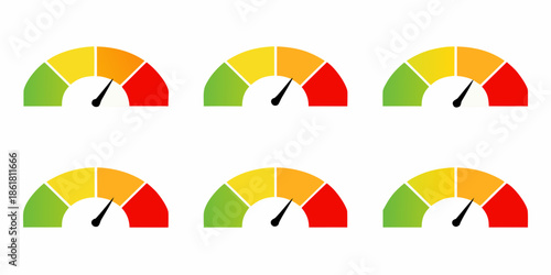 Colorful gauge indicators representing performance levels with green yellow and red