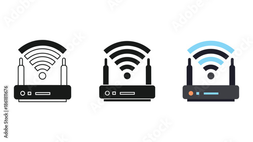 Wireless router icons in different design styles