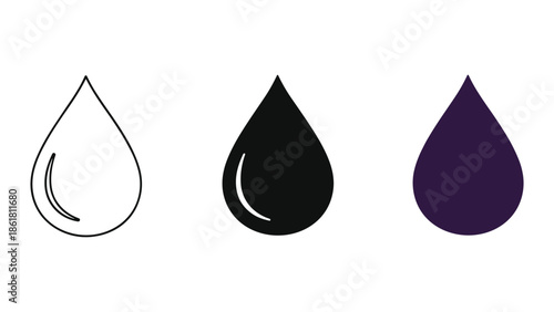 Three droplets in different colors and styles