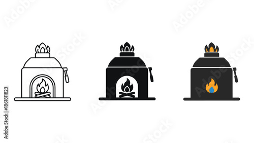 Pizza oven icon set with different styles
