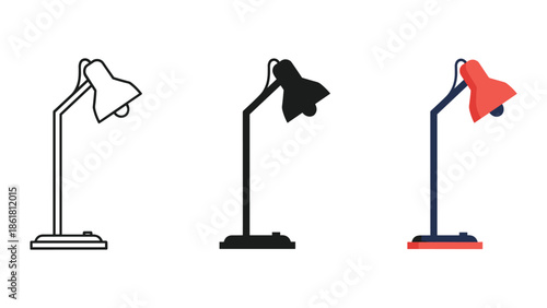 Three desk lamps in different colors and styles