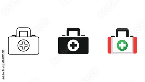 First aid kit icons in different styles