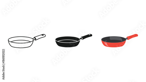 Three frying pans in different colors and designs