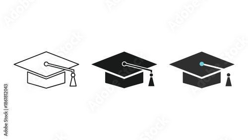 Graduation cap icons set for education