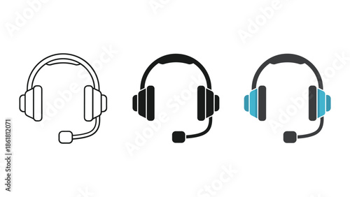 Headset icons in different styles and colors