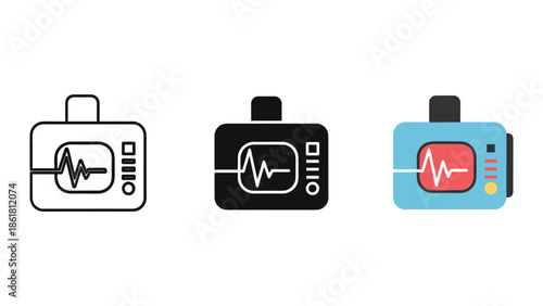 Defibrillator icons in various colors and styles