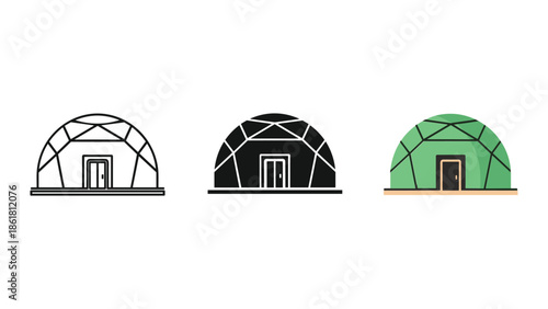 Three igloo designs with different colors and simple shapes