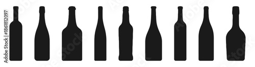 Set different shape alcohol bottles silhouette collection various wine bottle icons