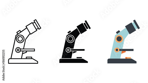 Microscope icons set for scientific research and education