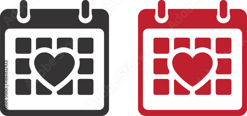 Valentine Date Calendar Icon with Heart and Love Message, Romantic Event Reminder Symbol