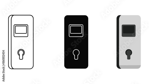 Digital door lock icons in various styles on white background