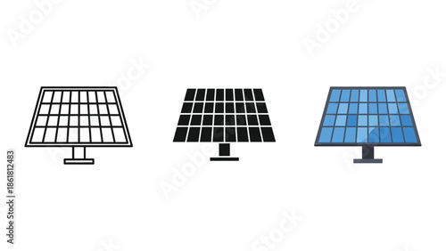 Solar panel icons in different styles