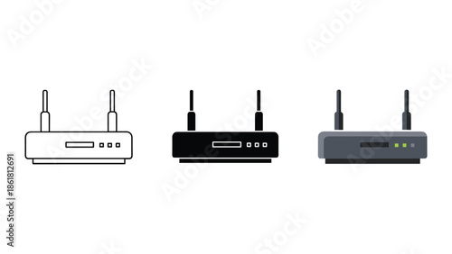 Three different wi-fi routers with antennas