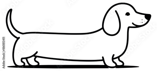 Hand drawn line art illustration of a dachshund dog depicting standing in profile for animal and pet design