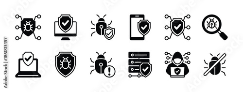 Set of antivirus protection icons isolated on white background vector illustration
