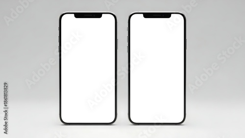 Two blank smartphone screens side by side on a gray background
