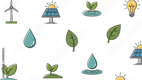 Sustainable Energy and Nature Elements Illustration