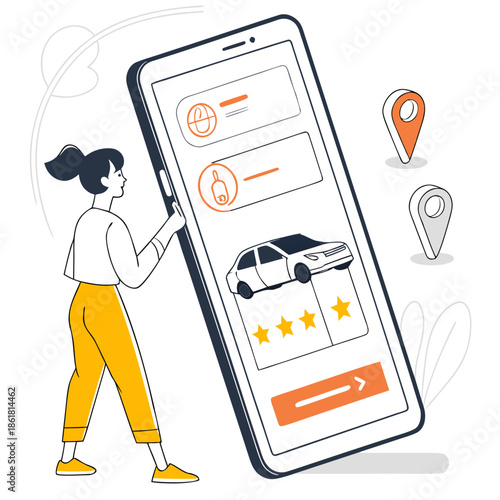 Woman using ride-sharing app on smartphone