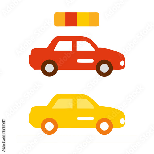 Two colorful cars at a gas station