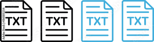 TXT file document icons set, text format symbols, digital file illustration, outline and flat style, modern vector UI elements