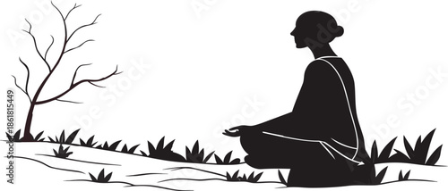 Girl silhouette in nature yoga pose vector illustration